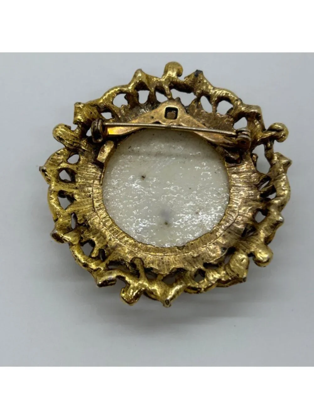 Vintage Gold Tone Pressed Dried Flower Brooch Resin Forget-Me-Not Yellow Rose - Picture 3 of 9